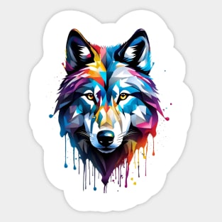 Wolf Head Dripping Rainbow Graffiti Sticker